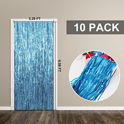 10 Pack Foil Curtain Backdrop Blue Metallic Tinsel Foil Fringe Curtains Photo Booth Props for Birthday Wedding Engagement Baby Shower Bachelorette Christmas Holiday Celebration Party Decorations - Image 7