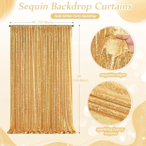 Gold Sequin Backdrop Curtains,2 Panels 4FTx8FT Gold Curtain Backdrop Glitter Party Decorations Background Drapes for Wedding Birthday Anniversary Graduation Photo Booth Decor - Image 4