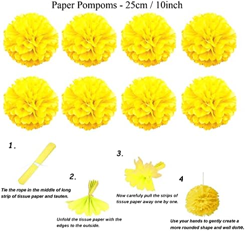 ZERODECO Party Decoration, 21 Pcs Yellow Hanging Paper Fans Pom Poms Flowers, Garlands String Polka Dot and Triangle Bunting Flags for Minnie Mouse Birthday Parties Baby Showers Wedding - Image 4