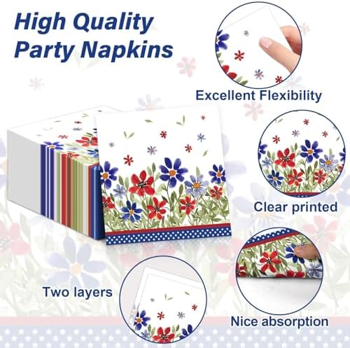 96Pcs American 4th of July Independence Party Plates and Napkins Patriotic Party Decorations Memorial Days Dessert Plates Poppy Flower Tableware for 24 Guests Labor Veterans Days Party Supplies - Image 4