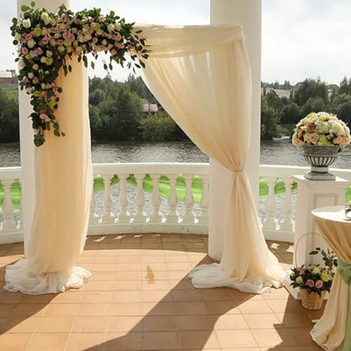 Wedding Arch Draping Fabric,63" x 32Ft Wedding Arch Drapes Champagne Tulle Fabric Drapery Sheer Backdrop Curtains for Wedding Ceremony Arch Stage Party Ceiling Decorations by Bukani