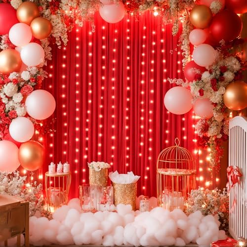 20x10FT Red Backdrop Curtains with Lights for Parties,Wrinkle Free Wedding Photo Backdrop Curtains for Valentines Baby Shower Birthday Ceremony Reception Home Party Decorations-5ft x 10ft,4 Panels - Image 4