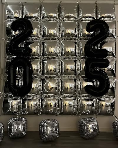 36pcs Black and Silver Square Foil Balloons Wall Backdrop with 147pcs Balloon Garland Arch Kit, Double Sided Balloons for Birthday Anniversary New Year Graduation Prom Party Decorations - Image 6