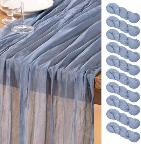 DeZerlor Dusty Blue Cheesecloth Table Runners 10 Pack Summer Boho Runners by DeZerlor