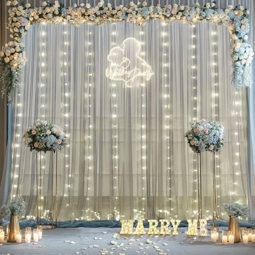 Silver Grey Tulle Backdrop Curtain with Lights String for Parites 10x8ft Sheer Backdrop Curtains for Birthday Party Bridal Shower Baby Shower Wedding Ceremony Prom Photo Booth Background Decorations - Image 5