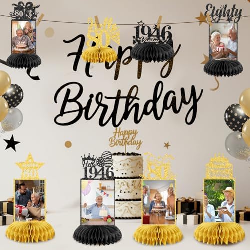 8 Pcs 80th Birthday Decoration for Women 1946 Table Honeycomb Decor - Image 6