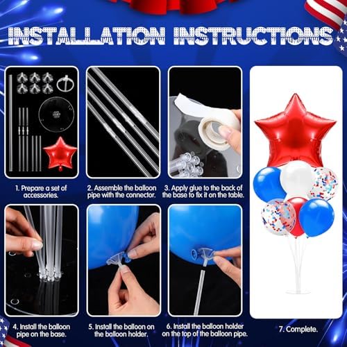 Lunmon 4 Set 4th of July Balloon Stand Kit with Base, Red Blue White Star - Image 4