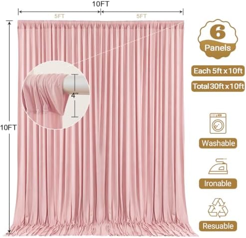 30x10ft Dusty Rose Backdrop Curtain Panels for Parties - Wrinkle Free Polyester Photo Curtain Backdrop Wedding Back Drop Fabric Drapes for Party Decorations Background for Photography - Image 6