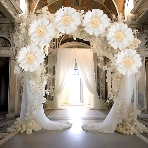 SUNBEAUTY 6 Pcs White Giant Paper Flowers Decorations 12" Large Tissue Artificial Crepe Paper Flowers for Party Wedding Wall Table Birthday Baby Shower Bridal Nursery Room Tea Party Backdrop Decor - Image 5