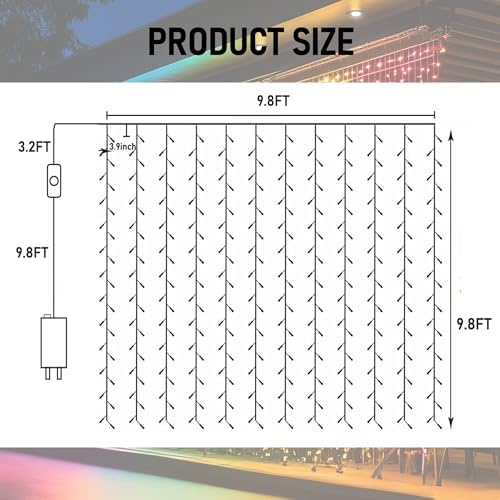 Dazzle Bright 300 LED Curtain String Lights, RGB Color Changing Christmas Fairy Lights for Bedroom with Remote & APP Control, Waterproof Smart Window Lights Party Wedding Garden Wall Decor - Image 4