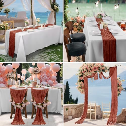 Bailarina 25 Pack Cheesecloth Table Runner 17x108 Inch Long Gauze Cheese Cloth 9ft Wrinkled Sheer Table Runner for Wedding Reception Birthday Party Table Decoration (Terracotta) - Image 7