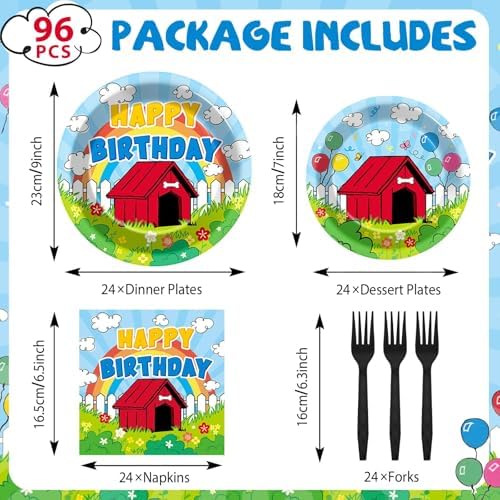 96pcs Cartoon Dog Red House Birthday Plates and Napkins Cute Dog Red House Party Supplies Puppy Theme Blue Red Disposable Tableware for Kids Pet Theme Birthday Baby Shower Party Decoration Serve 24 - Image 2