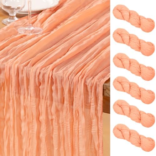 DeZerlor Peach Cheesecloth Table Runners 6 Pack Summer Boho Runners by DeZerlor