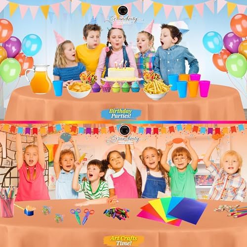 Grandipity Peach 12 Pack Premium Disposable Plastic Tablecloth 84" Inch Decorative Round Table Cover - Image 4