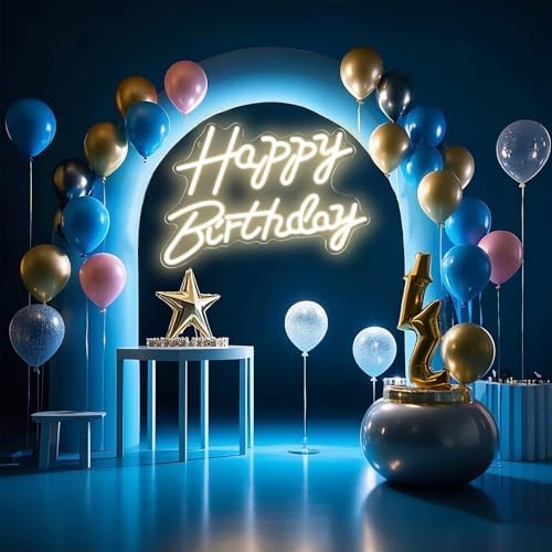 Happy Birthday Neon Signs for Party Decor Dimmable LED Birthday Neon Light for Wall Decor Light Up Happy Birthday Led Signs for Backdrop Birthday Any Ages Bday Celebration Decoration, Warm white - Image 2