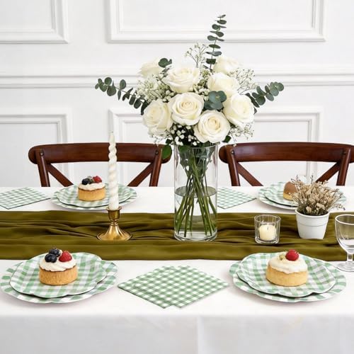 60Pcs Green Gingham Paper Plates and Napkins Party Supplies for 20 Guests - Image 6