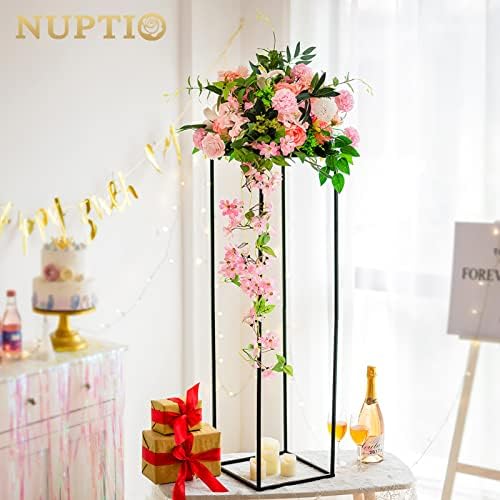 Nuptio Metal Black Vase, 2 Pcs 39.4 inch Tall, Elegant Cylinder & Square Vase for Wedding Centerpieces, Home Party Decorations - Image 3