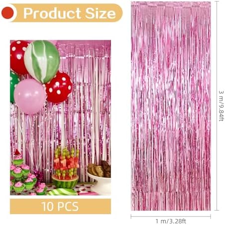 10 Pack Pink Foil Curtain Backdrop 3.2ft x 9.8ft Metallic Tinsel Foil Fringe Curtains Streamer Photo Booth Backdrop for Birthday Party Engagement Bachelorette Party Decorations (Pink) - Image 3