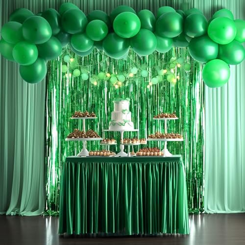 4 Packs Green Foil Fringe Curtain, Green Glitter Metallic Tinsel Backdrop for Birthday, Wedding, Baby Shower, Halloween, Christmas, Hawaiian Luau, Football, Dinosaur Jungle Party Decorations Supplies - Image 4