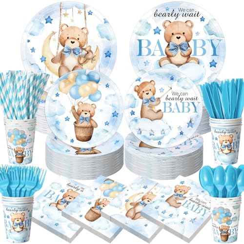 450 Pcs Bear Baby Shower Tableware Set, Serve 50, Blue by Unknown