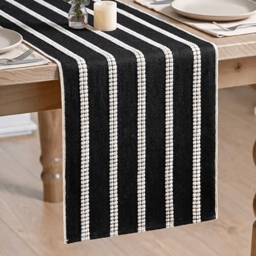 Artoid Mode Black Farmhouse Dashed Stripe Table Runner, Seasonal Holiday Boho Rustic Kitchen Dining Table Decoration for Home Party Decor 12x72 Inch by ArtoidMode
