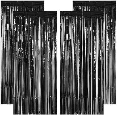 ZATAYE 4 Pack Black Halloween Foil Curtain Streamer Decorations by ZATAYE