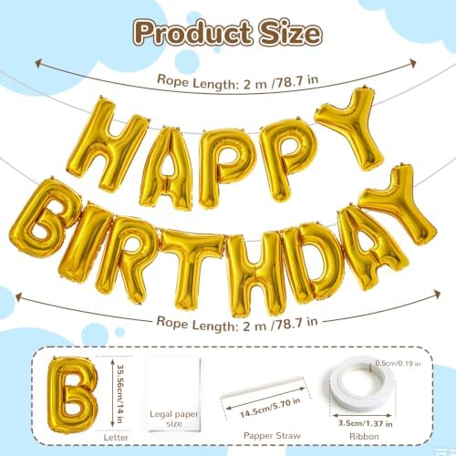 Gold Happy Birthday Banner Foil Letter Balloon, 14 Inch 3D Inflatable Party Decor Reusable Mylar Foil Letters, Birthday Decorations for Women Men Kids (Birthday Banner 2) - Image 3