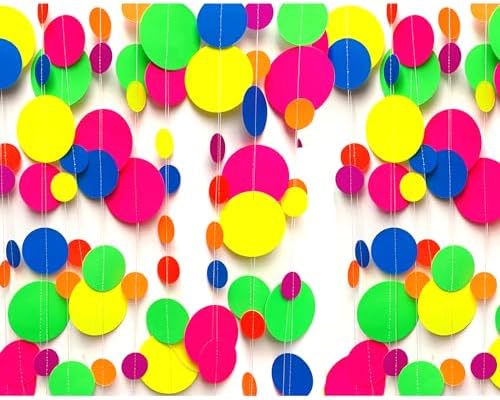 120feet UV Round Dot Paper Neon Garland Neon Streamers Decorations UV Reactive Black Light Party Favors Glow in The Dark Party Supplies for Wedding Birthday Garlands - Image 5