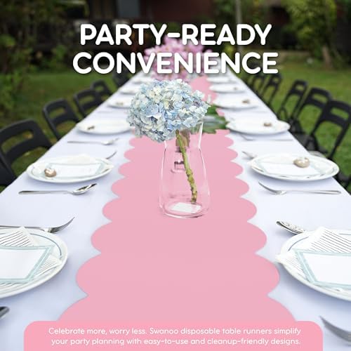 Light Pink Scallop Table Runner, Disposable Plastic, 5 Pack, 14x108in - Image 3