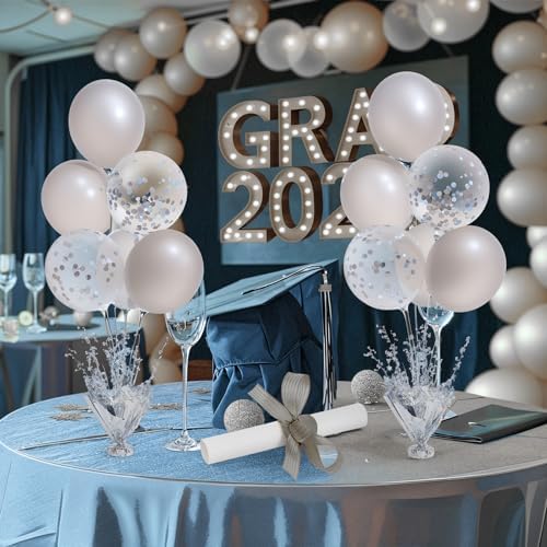 2 Set Silver Balloon Centerpieces for Tables Silver Balloons Stand Kit for Birthday Party Baby Shower Wedding Bridal Shower Retirement Engagement Graduation Prom Table Decorations - Image 2