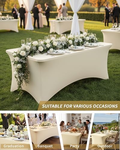 Fixwal 3 Pack 6FT Ivory Tablecloth Rectangle Spandex Fitted Table Cover - Image 7