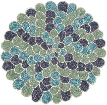 Fennco Style Beaded Peacock Placemat 14" Round, 1-Piece - Blue Glam Feather Inspired Table Mat for Home Décor, Family Gatherings, Birthdays and Special Events - Image 2