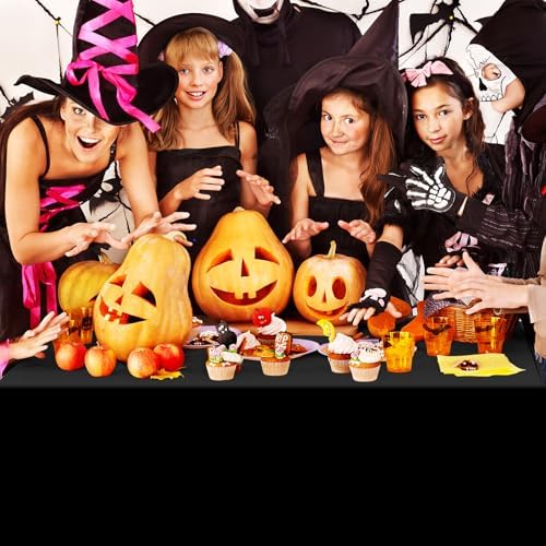 12 Pack Halloween Pink and Black Plastic Tablecloth for Rectangle Tables, Pink Black Disposable Table Cover, Rectangle Table Cloth for Girls Halloween Baby Shower Birthday Party Supplies Decorations - Image 5