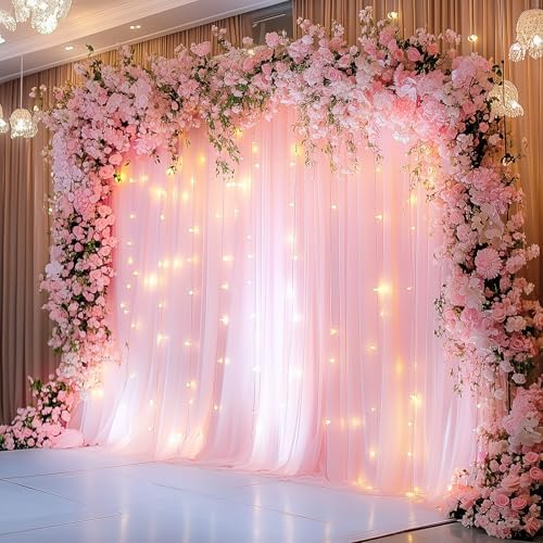 Tulle Backdrop Curtains with Lights Pink 10x8ft Sheer Curtain Backdrop - Image 7