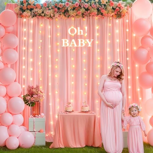 10 x 10 Dusty Pink Backdrop Curtains with Light String for Party - Image 3