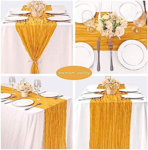 35x72 Inch Mustard Cheesecloth Table Runner Fall Thanksgiving Boho Decor - Image 5