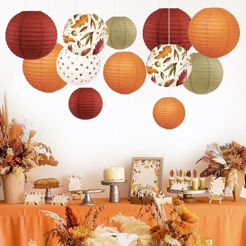 NICROLANDEE 12Pcs Burgundy Orange Maple Leaves Hanging Paper Lanterns - Image 4
