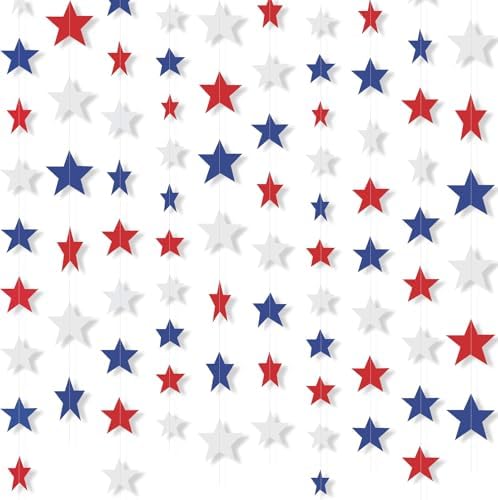 Patelai Glitter Star Garland Banner 2026 Graduation Decor 130 Feet Star Hanging Banner Twinkle Backdrop for Party Birthday Classroom Wedding Supplies(White, Red, Royal Blue) by Patelai
