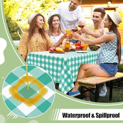 misaya 12 Packs Teal White Buffalo Gingham Plastic Disposable Table Cloth - Image 3
