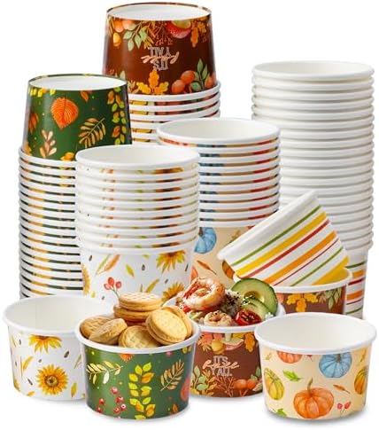 Nihuecne 50 Pcs 9 oz Fall Themed Disposable Dessert Bowls, Thanksgiving Snack Bowls Autumn Themed Paper Disposable Soup Bowls for Hot or Cold Food Autumn Party Supplies by Nihuecne