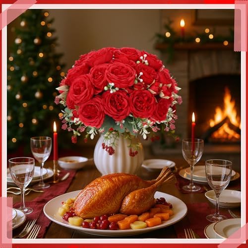 Geosar 16 Bundles Artificial Peonies Flowers,Bright Red - Image 4
