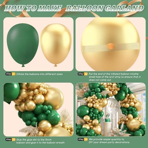 412Pcs Green and Gold Balloon Arch Kit, 18 12 10 5 Inch Different Size Latex Balloons Dark Green and Gold Party Balloons for Birthday Graduation Jungle Party Decorations - Image 2
