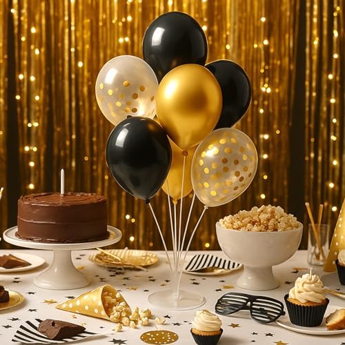 6pcs Balloon Stands Kit Table Centerpiece Table Decorations for Anniversary Birthday Wedding Graduation Retirement Party Decorations (Black Gold) - Image 2