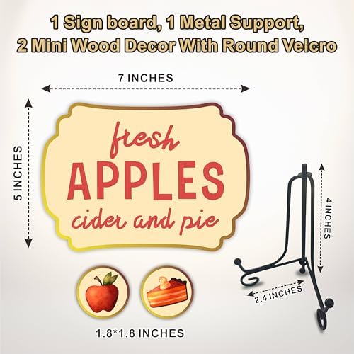 Autumn Apple Pie Wooden Sign - Fresh Apples Cider And Pie Plaque - Farmhouse Thanksgiving Wooden Decoration - Fall Fruit Theme - Red - 5x7 inches - Image 2