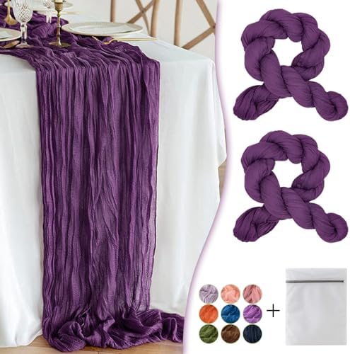 Plum Purple Cheesecloth Table Runner 2 Pack 35" Boho Gauze Table Runner 120 inches Long Runner Rustic Sheer Fabric Bulk for Baby Shower Wedding Bridal Birthday Party Table Decorations by Waligoy