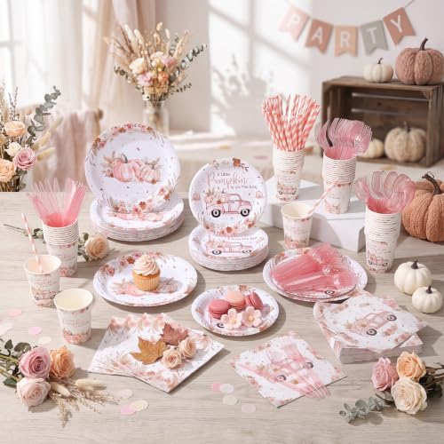 450 Pcs Little Pumpkin Baby Shower Tableware Set, Serve 50, Rose Pink - Image 6