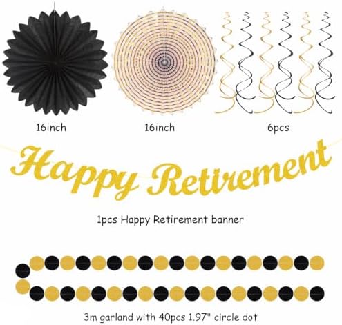 Black Gold Happy Retirement Party Decorations Banner Women Men Huglony - Image 3