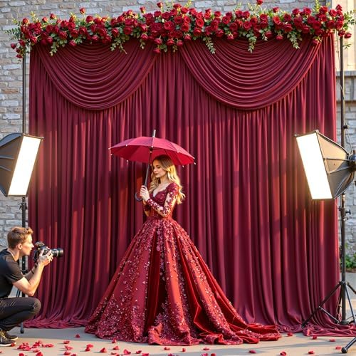 30x10ft Burgundy Backdrop Curtain Panels for Parties - Wrinkle Free Polyester Photo Curtain Backdrop Wedding Back Drop Fabric Drapes for Party Decorations Background for Photography - Image 4
