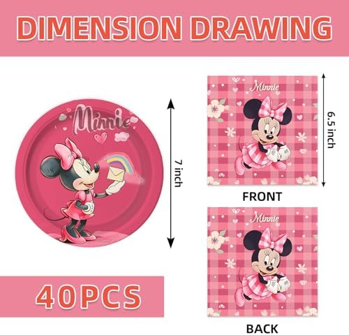 Minnie Party Supplies 40pck include 20 plates, 20 napkins for the birthday Minnie party decoration - Image 2