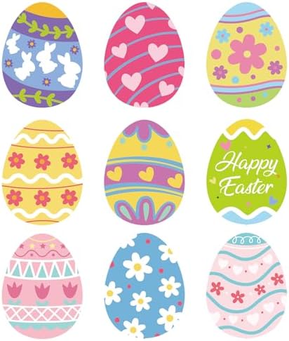 54Pcs Easter Egg Cutouts, Spring Classroom Bulletin Board Decorations, Colourful Eggs Paper Cutting for School Easter Party Home Wall Decor by PAIVSUN